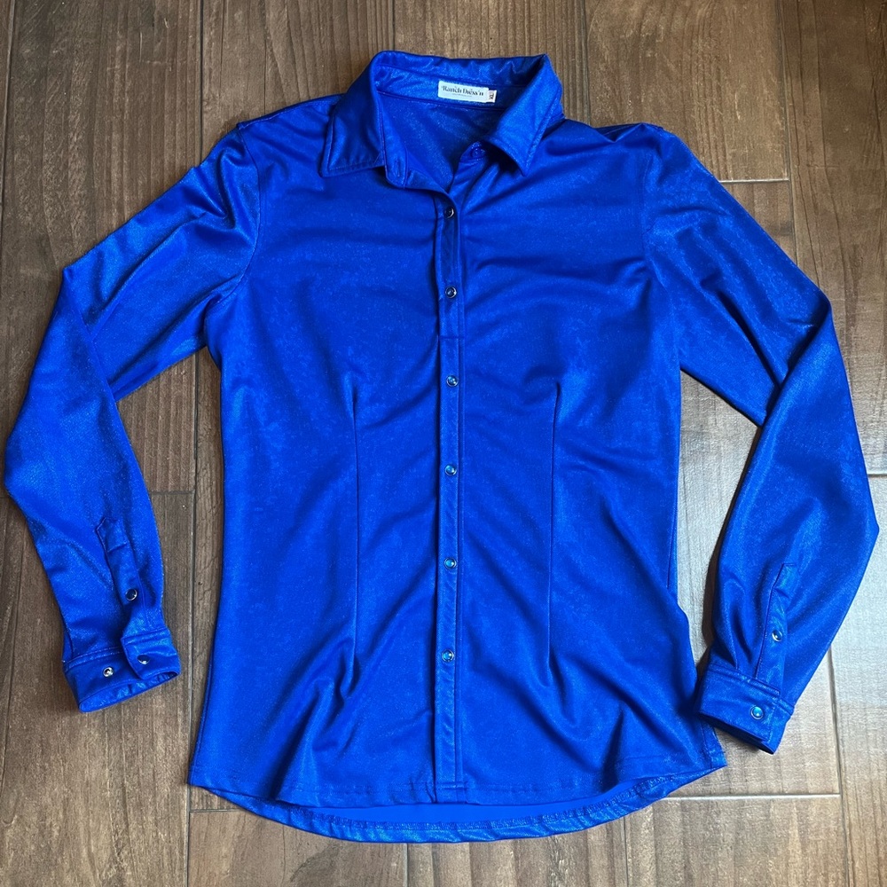COPY - Blue sparkly “Ranch Dressn” faux snap button up